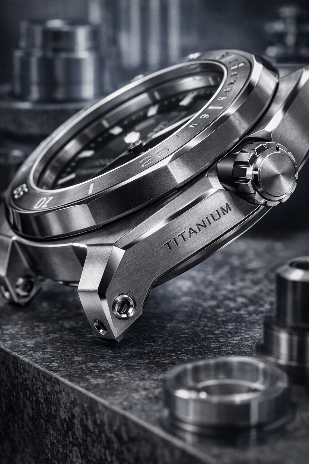 Titanium watch case detail